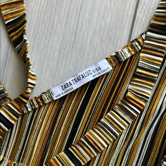 Zara Striped Jumpsuit in Black, White, and Bronze // Size Small - Picture 3 of 5